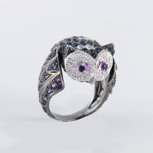 Bague 55 BOUCHERON - Bague Hibou Améthystes Saphirs Diamants 58 Facettes