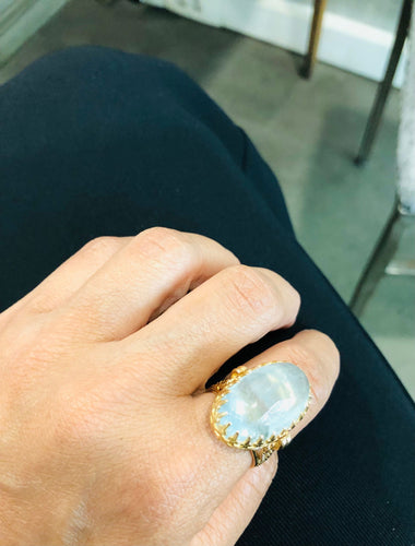 Bague Bague ancienne or jaune et aigue marine 58 Facettes