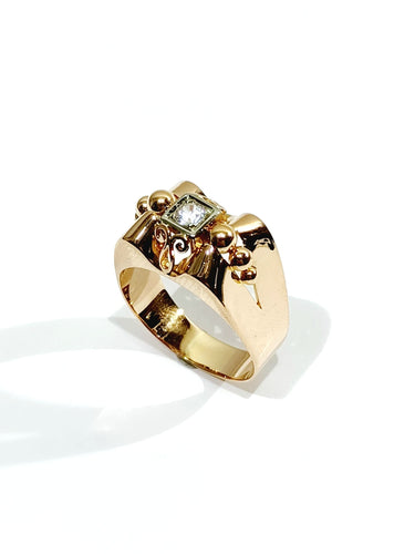 Bague 56 Bague Tank Or rose Saphir Blanc 58 Facettes