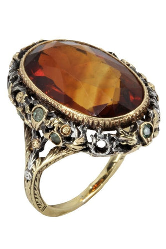 Bague 51 BAGUE ANCIENNE CITRINE DE MADÈRE ET TOURMALINE 58 Facettes 052371