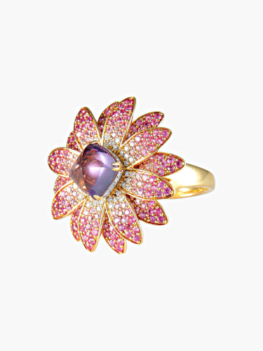 Bague 62 Bague Fleur Améthyste, Saphirs roses, Diamants 58 Facettes