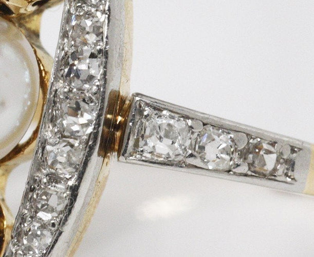 Bague 55 Bague marquise Belle Epoque, diamant, saphirs et perle fine 58 Facettes