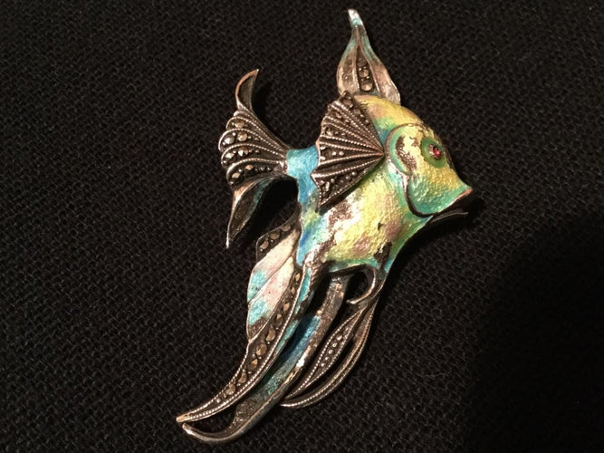 Broche Broche poisson en Argent émaillé & marcassites 58 Facettes 236043