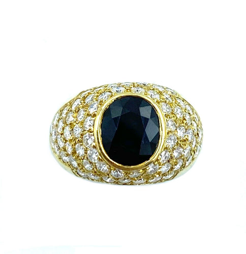 Bague Bague joncs or jaune, saphir et diamants 58 Facettes
