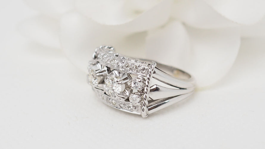 Bague 57 Bague Art Déco Or blanc Platine et Diamants 58 Facettes 32465