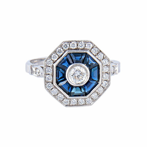 Bague 53 Bague style Art Déco Saphirs Diamants 58 Facettes