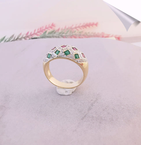 Bague 54.5 Bague Arlequin Emeraudes Rubis Saphirs Diamants 58 Facettes AA 1510