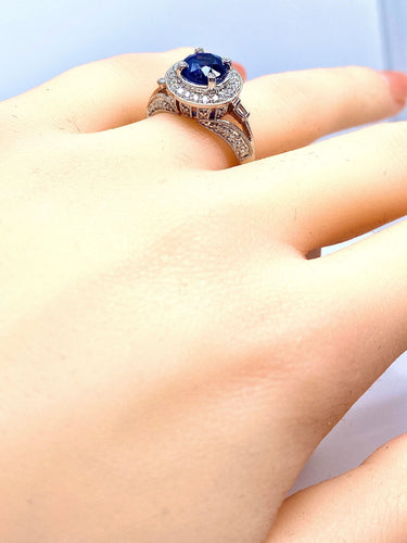 Bague 54 Bague cocktail saphir diamants 58 Facettes AB153