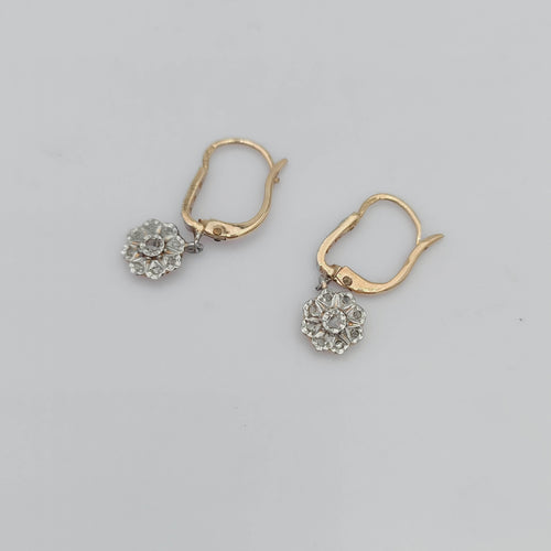 Boucles d'oreilles Dormeuses fin XIXème roses de diamant 58 Facettes
