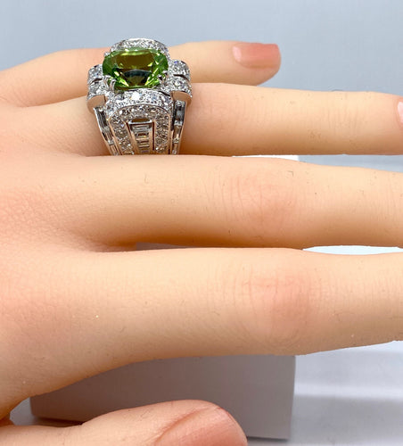 Bague Bague Art Déco Platine diamants et péridot 58 Facettes