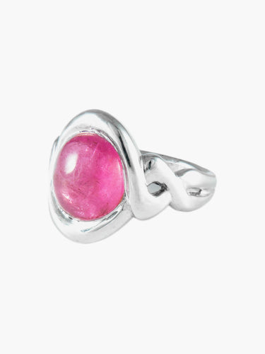 Bague Bague Or Blanc Tourmaline Rose Cabochon 58 Facettes