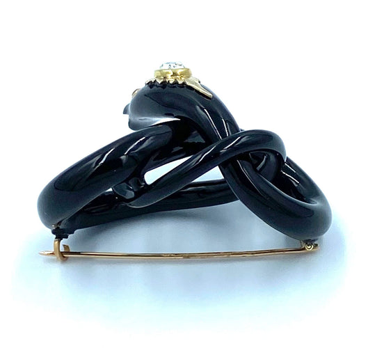 Broche Broche 19ème, or jaune, émail et diamant 58 Facettes