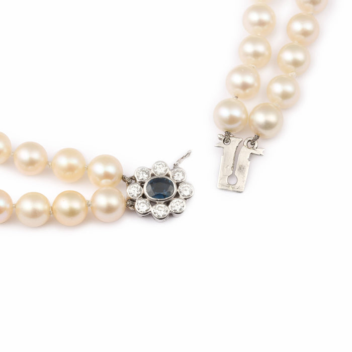 Collier Collier Deux Rangs de Perles Diamants Saphir 58 Facettes C146