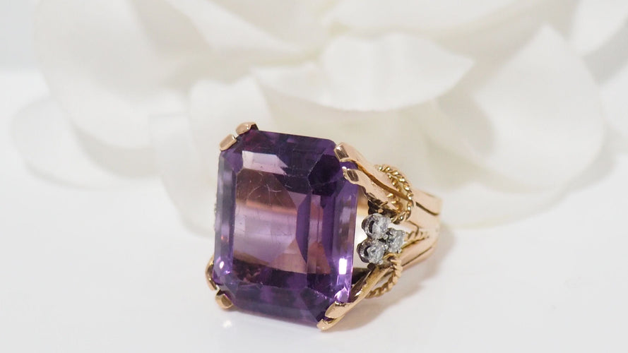 Bague 56 Bague vintage or rose et platine, améthyste et diamants 58 Facettes 31800