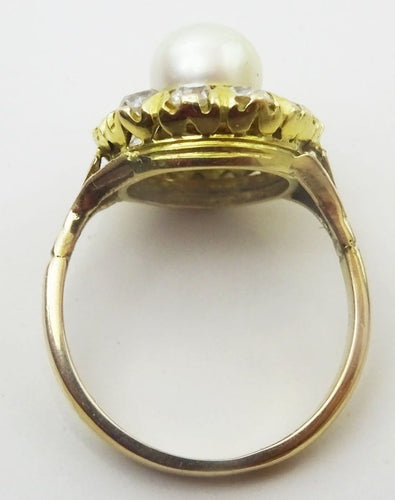 Bague 55 Vintage 14 karat Gold Cluster Ring, Pearl and old European cut Diamonds 58 Facettes