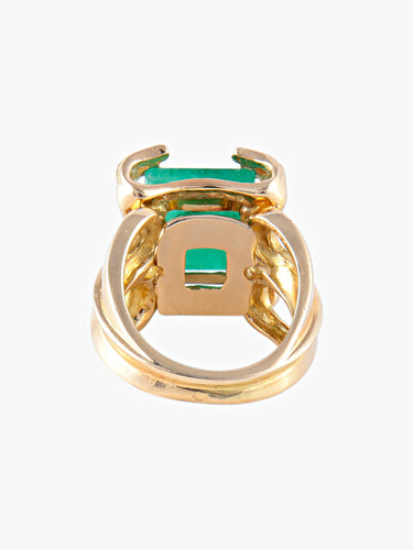 Bague Bague Cocktail Or Jaune Emeraude & Diamants 58 Facettes