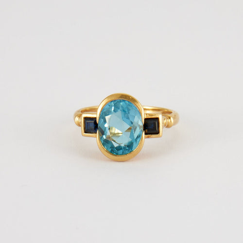 Bague 53 Bague en or jaune topaze & saphir 58 Facettes