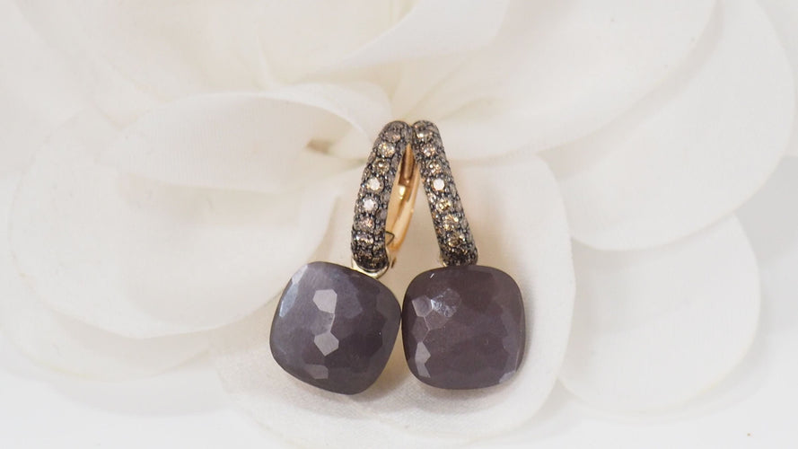 Boucles d'oreilles Boucles d'oreilles Pomellato pierre de Lune & diamants bruns 58 Facettes 32024