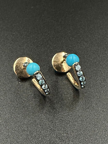 Boucles d'oreilles POMELLATO - Créoles Or Turquoises Zircons 58 Facettes