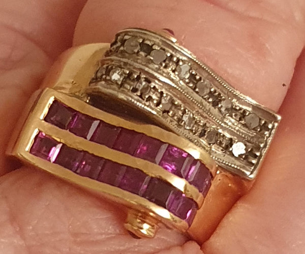 Bague 56 Bague "Vague" 2 Ors Rubis Diamants 58 Facettes R 1369  Ree