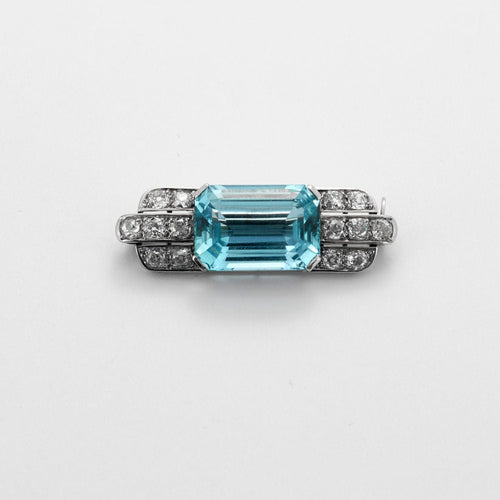 Broche Broche Art Déco Aigue-Marine Santa Maria Diamants 58 Facettes