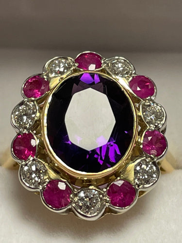 Bague 55 Bague ovale festonnée Améthyste Diamants Rubis 58 Facettes