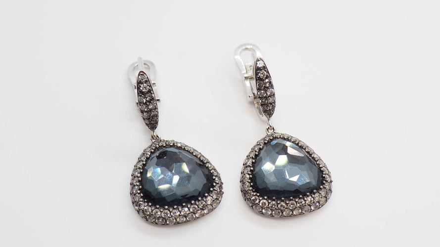 Boucles d'oreilles Boucles d'oreilles or gris quartz noir facetté et diamants 58 Facettes 26009