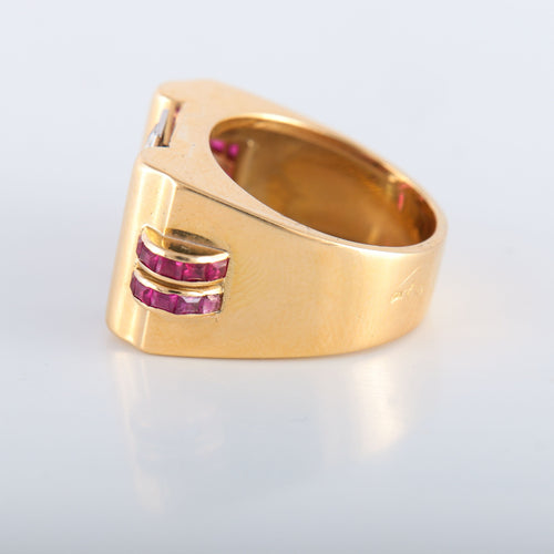 Bague 52 Bague Tank Diamants et pierres rouges 58 Facettes