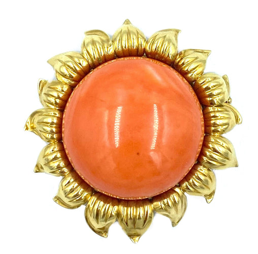 Broche Importante broche 1960 or jaune et corail 58 Facettes