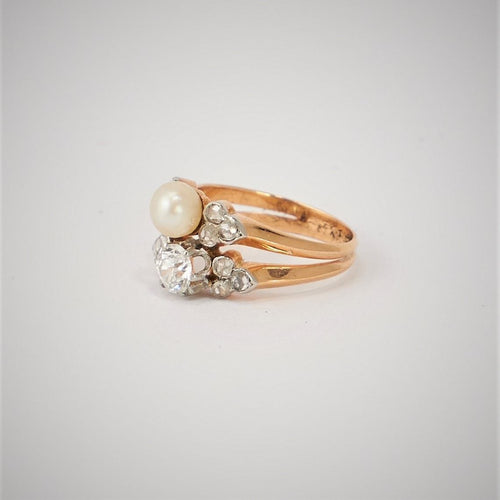 Bague Bague Ancienne Toi & Moi Perle Diamants 58 Facettes LOT 3096