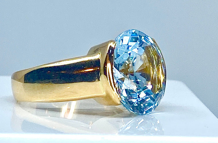 Bague 55 Bague Or jaune Aigue-marine 58 Facettes AB292