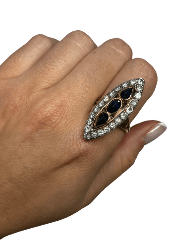 Bague 60 BAGUE ANCIENNE MARQUISE TRILOGIE DE SAPHIRS ET DIAMANTS 58 Facettes