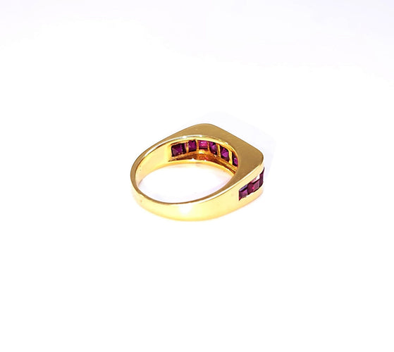 Bague 53 Bague jonc carré or jaune et rubis 58 Facettes Rail/Rub.