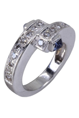 Bague 50 Bague or blanc, saphirs et diamants 58 Facettes 079831