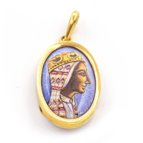Pendentif Médaille Vierge en Émail de Montserrat en Or Jaune 58 Facettes D359724LF