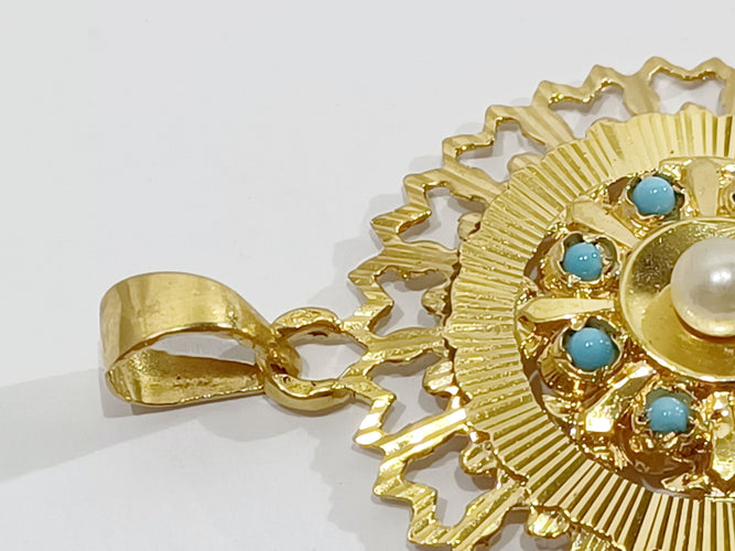 Pendentif Pendentif Or Turquoises Et Perle 58 Facettes 3096/1