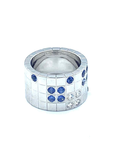 Bague 50 CARTIER. Bague Or gris Saphirs Diamants Collection Lanières 58 Facettes