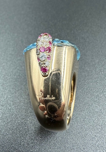 Bague POMELLATO - Bague Pin-up Or rose Aigue-marine Diamants Rubis 58 Facettes