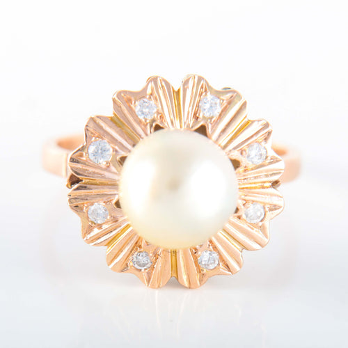 Bague 56 Bague Fleur Perle Diamants 58 Facettes LP 917