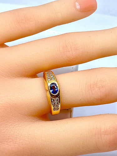 Bague 53 Bague jonc en or jaune 18 carats, saphir et diamants. 58 Facettes AB274