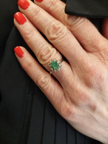 Bague 56 Bague Marguerite Or jaune Emeraude Diamants 58 Facettes 080441