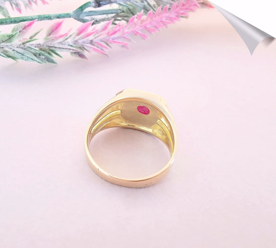 Bague Bague Chevalière unisexe Rubis Or Jaune 18 K 58 Facettes AA 1541