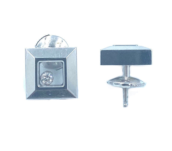 Boucles d'oreilles CHOPARD. Puces d’oreilles Happy diamonds or blanc et diamants 58 Facettes