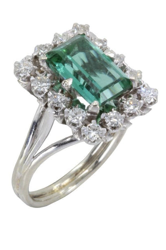 Bague 48 BAGUE ANCIENNE QUARTZ VERT ET DIAMANTS 58 Facettes 057151