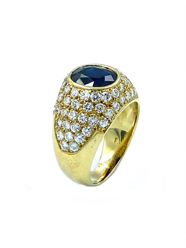 Bague Bague joncs or jaune, saphir et diamants 58 Facettes