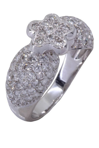 Bague 56 BAGUE FLEUR OR BLANC PAVAGE DIAMANTS 58 Facettes 078341