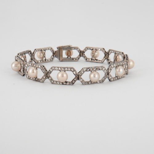 Bracelet Bracelet Art Déco Diamants Perles 58 Facettes