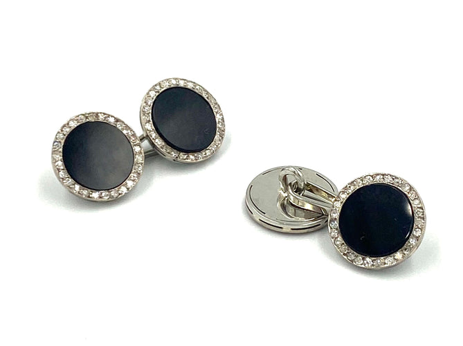 Boutons de manchette Boutons de manchette Art Déco, or blanc, onyx et diamants. 58 Facettes