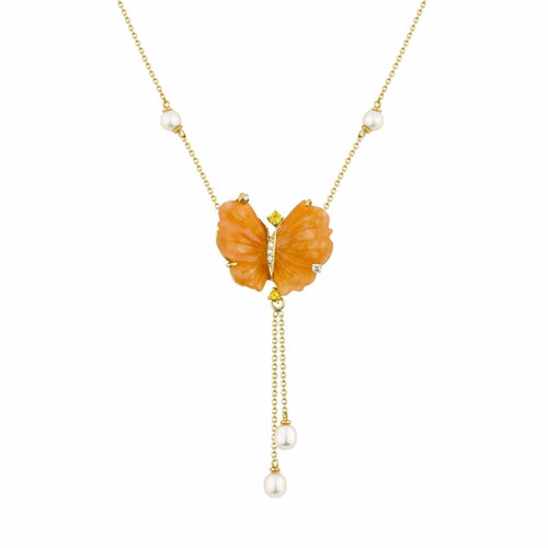 Collier Collier Papillon en or jaune, quartzites pêche tourmalines et diamants 58 Facettes CHAT-BUTT-NL-PQD