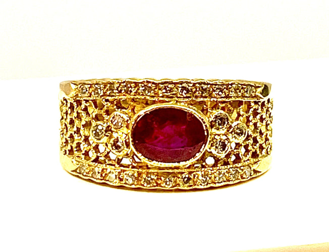 Bague 54 Bague Or jaune Rubis Diamants 58 Facettes AB227